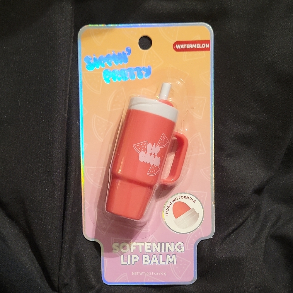 Watermelon Softening Lip Balm - Pink Straw Cup